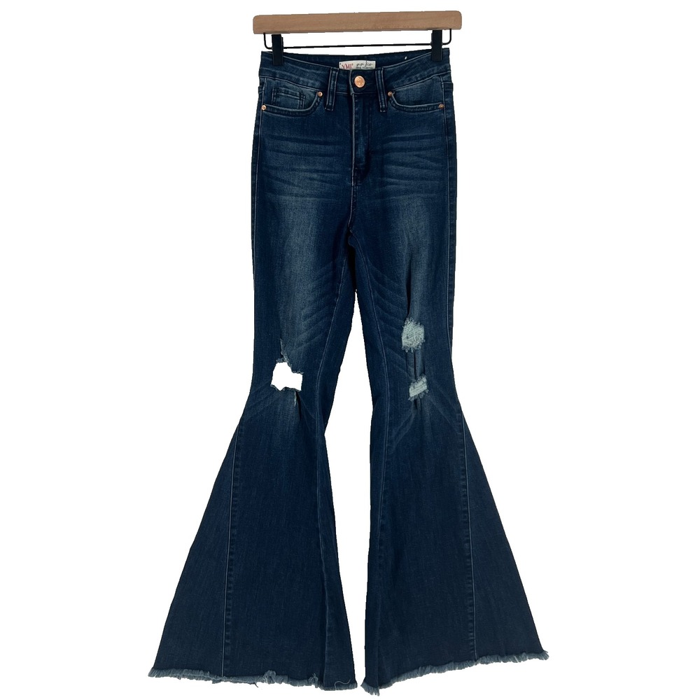 YMI Gigi Fit Flared Jeans Womens 3 Blue Denim Cotton Stretch‎ High Rise Raw Hem